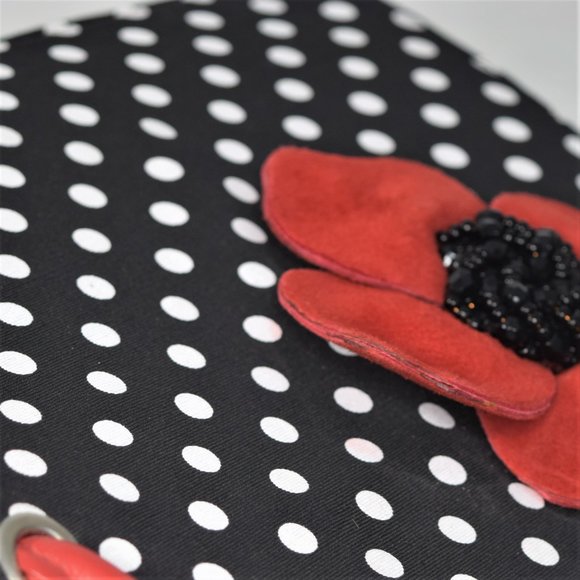 Ramon Tenza Poppy Polka Dot Black White Red Beaded Purse Handbag w/ Dust Bag EUC - Picture 12 of 13